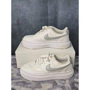 Nike Court Vision Alta White Metallic Silver Platform Sneakers Womens 7